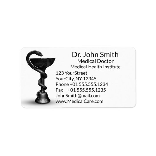 Black Snake Bowl Hygieia White Caduceus Medical Adressaufkleber (Vorne)