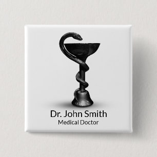 Black Snake Medical Bowl Hygieia White Caduceus Button