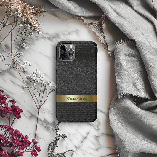 Black Snakeskin Digital Leather Gold Metal Case-Mate iPhone Hülle
