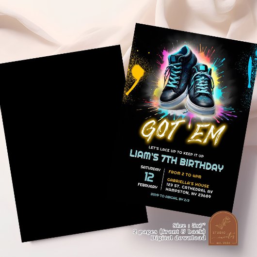 Black Sneaker Bash Shoe Got Em Birthday Einladung