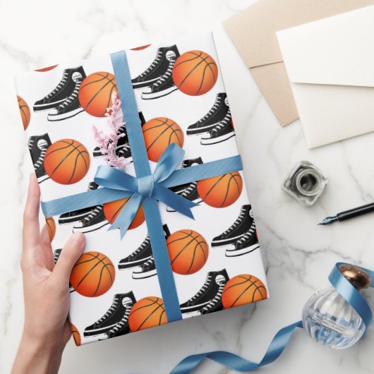 Black Sneakers And Basketball On White Geschenkpapier (Schenken)