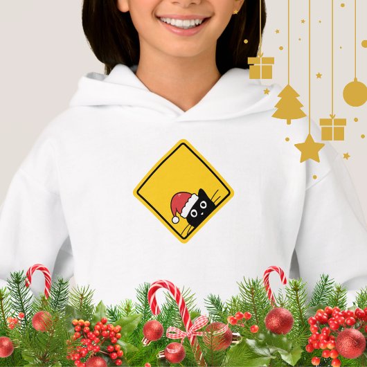 Black Sneaky Santa Cat U.S. Warning Sign Hoodie