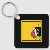 Black Sneaky Santa Cat U.S. Warning Sign Schlüsselanhänger (Vorderseite)