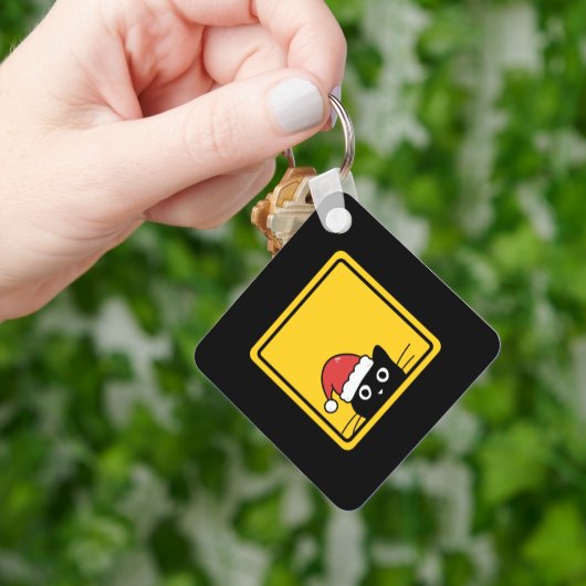Black Sneaky Santa Cat U.S. Warning Sign Schlüsselanhänger (Hand)