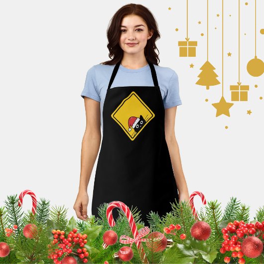 Black Sneaky Santa Cat U.S. Warning Sign Schürze