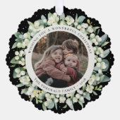 Black Snowberry+Eucalyptus Christmas Wreath Photo Ornament Karte (Vorderseite)