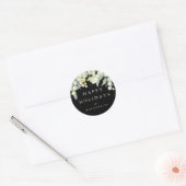 Black Snowberry+Eucalyptus Custom Message Holiday Runder Aufkleber (Umschlag)