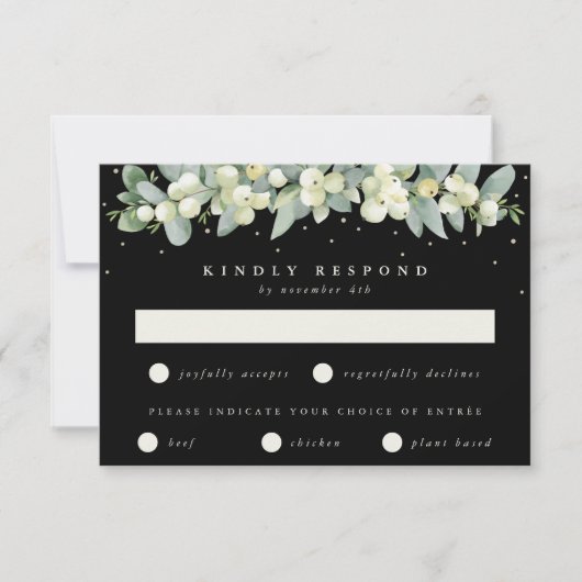 Black Snowberry+Eucalyptus Garland Wedding RSVP Karte (Vorderseite)