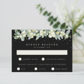 Black Snowberry+Eucalyptus Garland Wedding RSVP Karte (Stehend Vorderseite)
