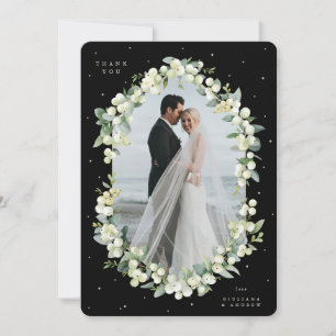 Black Snowberry+Eucalyptus Wedding Flat Foto Dankeskarte