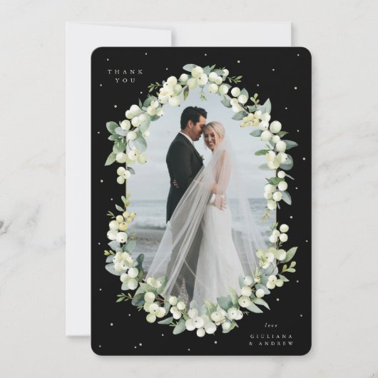 Black Snowberry+Eucalyptus Wedding Flat Foto Dankeskarte (Vorderseite)