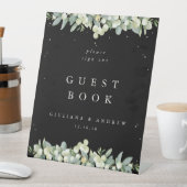 Black Snowberry+Eucalyptus Wedding Guest Book Sockelschild (In Situ)