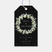 Black Snowberry+Eucalyptus Wedding Liebe & Danke Geschenkanhänger (Vorderseite)