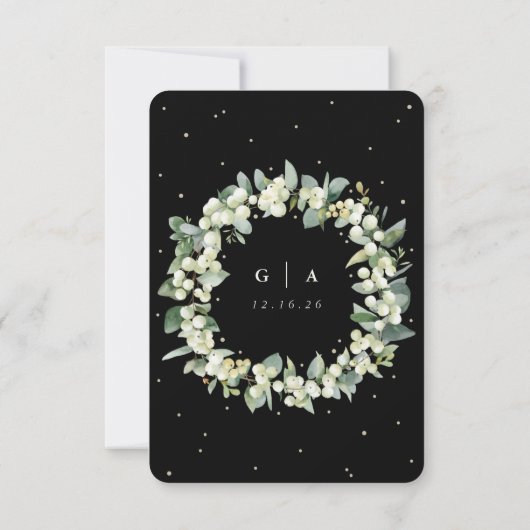 Black Snowberry+Eucalyptus Wedding Multi-Event RSVP Karte (Rückseite)