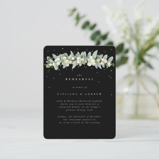 Black Snowberry+Eucalyptus Wedding Probe Begleitkarte (Stehend Vorderseite)