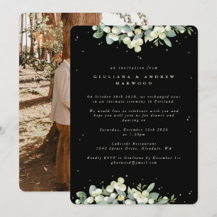 Black Snowberry+Eucalyptus Wedding Reception Foto Einladung