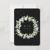 Black Snowberry+Eucalyptus Wedding RSVP Karte (Rückseite)