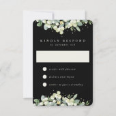 Black Snowberry+Eucalyptus Wedding RSVP Karte (Vorderseite)