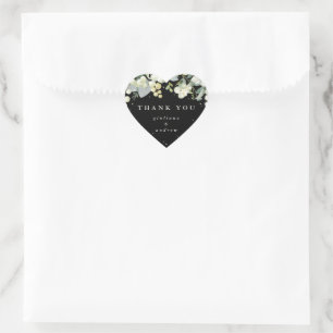 Black Snowberry+Eucalyptus Wedding Vielen Dank Herz-Aufkleber