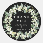 Black Snowberry+Eucalyptus Wedding Vielen Dank Runder Aufkleber (Vorderseite)