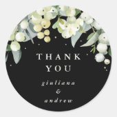 Black Snowberry+Eucalyptus Wedding Vielen Dank Runder Aufkleber (Vorderseite)
