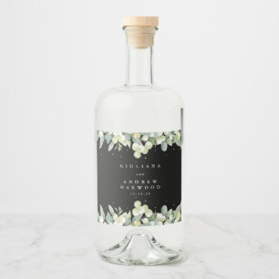 Black Snowberry+Eucalyptus Winter Wedding Alkoholflaschenetikett