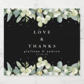 Black Snowberry+Eucalyptus Winter Wedding Alkoholflaschenetikett (Einzelnes Label)