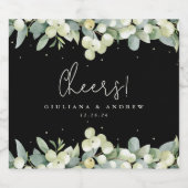 Black Snowberry+Eucalyptus Winter Wedding Schaumweinetikett (Einzelnes Label)