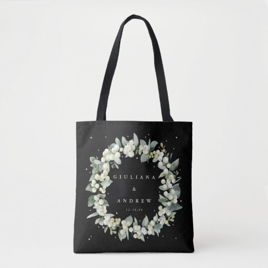 Black Snowberry+Eucalyptus Winter Wedding Tasche (Vorderseite)