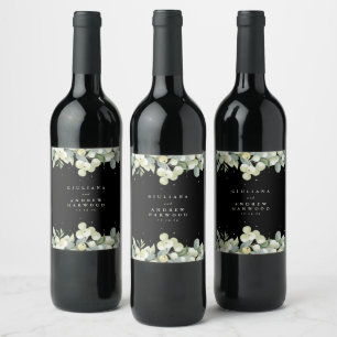 Black Snowberry+Eucalyptus Winter Wedding Weinetikett