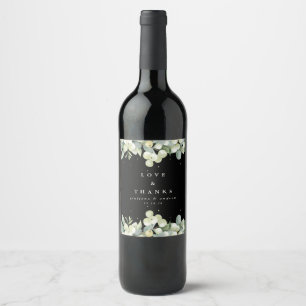 Black Snowberry+Eucalyptus Winter Wedding Weinetikett