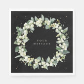 Black Snowberry+Eucalyptus Wreath Holiday Party Serviette (Vorderseite)