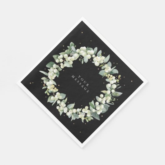 Black Snowberry+Eucalyptus Wreath Holiday Party Serviette (Ecke)