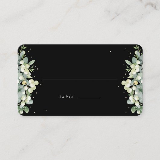Black Snowberry + Eukalyptus Wedding Flat Platzkarte (Vorderseite)