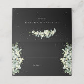 Black Snowberry + Eukalyptus Wedding Platzkarte (Außenseite Aufgefaltet)
