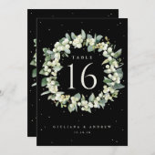 Black Snowberry + Eukalyptus Wedding Tischnummer (Vorne/Hinten)