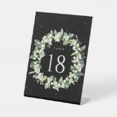 Black Snowberry + Eukalyptus Wedding Tischnummer Sockelschild (Vorderseite)