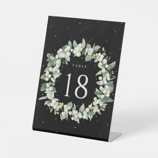 Black Snowberry + Eukalyptus Wedding Tischnummer Sockelschild (Vorderseite)