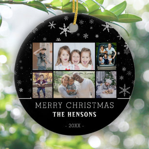Black Snowflake Weihnachtsfamilie 6 FotoCollage Keramik Ornament