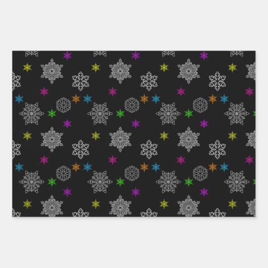 Black Snowflake Wrapping Paper Set Geschenkpapier Set (Vorderseite 3)