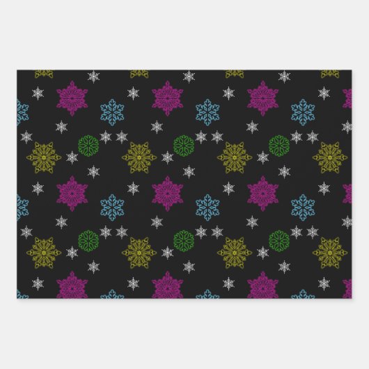Black Snowflake Wrapping Paper Set Geschenkpapier Set (Vorderseite 2)