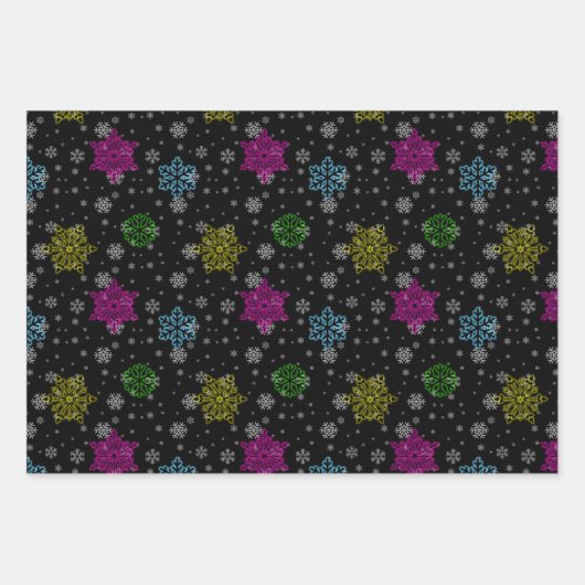 Black Snowflake Wrapping Paper Set Geschenkpapier Set (Vorderseite)