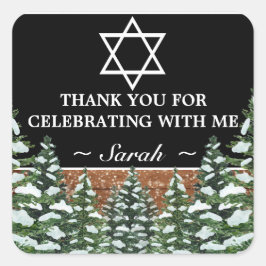 Black Snowy Wald Pine Bat Mitzvah Vielen Dank Quadratischer Aufkleber