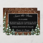 Black Snowy Wood & Forest Country Wedding Save The Date (Vorne/Hinten)