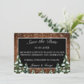 Black Snowy Wood & Forest Country Wedding Save The Date (Stehend Vorderseite)