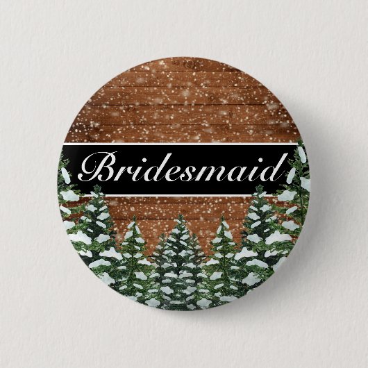 Black Snowy Wood & Forest Country Wedding Titel Button (Vorderseite)