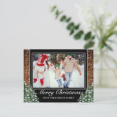 Black Snowy Wood & Forest Foto Weihnachtsgrüße Ankündigungspostkarte (Stehend Vorderseite)