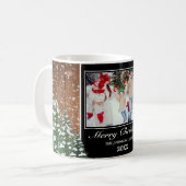 Black Snowy Wood & Forest Frohe Weihnachts-Foto Kaffeetasse (Vorderseite Links)