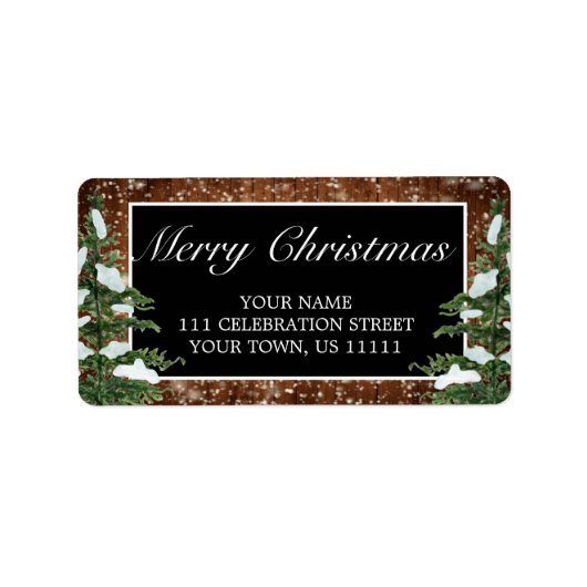 Black Snowy Wood & Forest Frohe Weihnachtsadresse Adressaufkleber (Vorne)