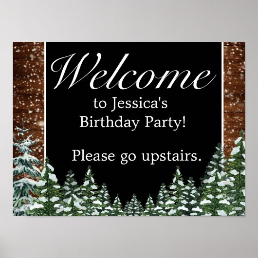 Black Snowy Wood & Forest Geburtstag Begrüßungszei Poster (Vorne)